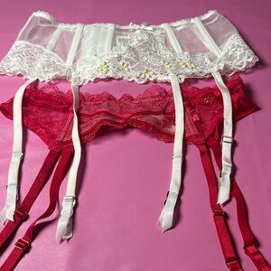 White and Red Lace Garter Belt Set - Women's Intimates